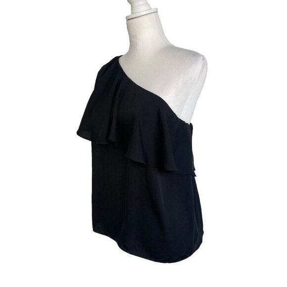 Amanda Uprichard One Shoulder Ruffle Black Top Blouse Evening Party Size LARGE - Picture 4 of 8
